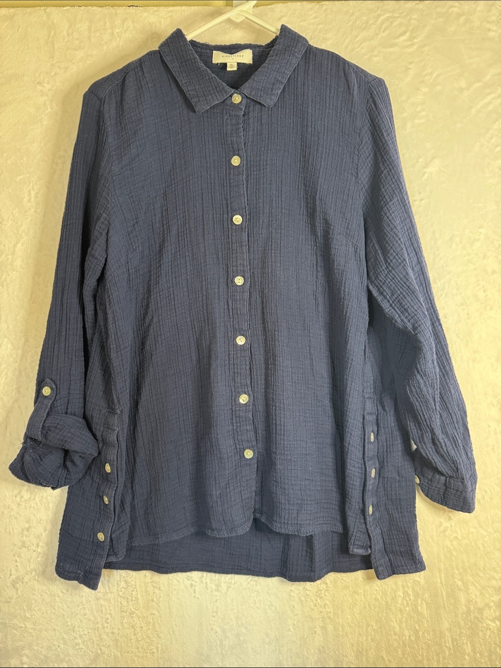 New Directions Navy Cotton Gauze Button-Up Shirt XL
